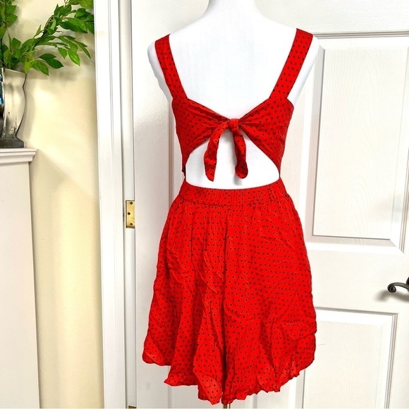 Y2K Forever 21 Vintage red dots boho tie back swing dress women’s size S barbie - Picture 4 of 7